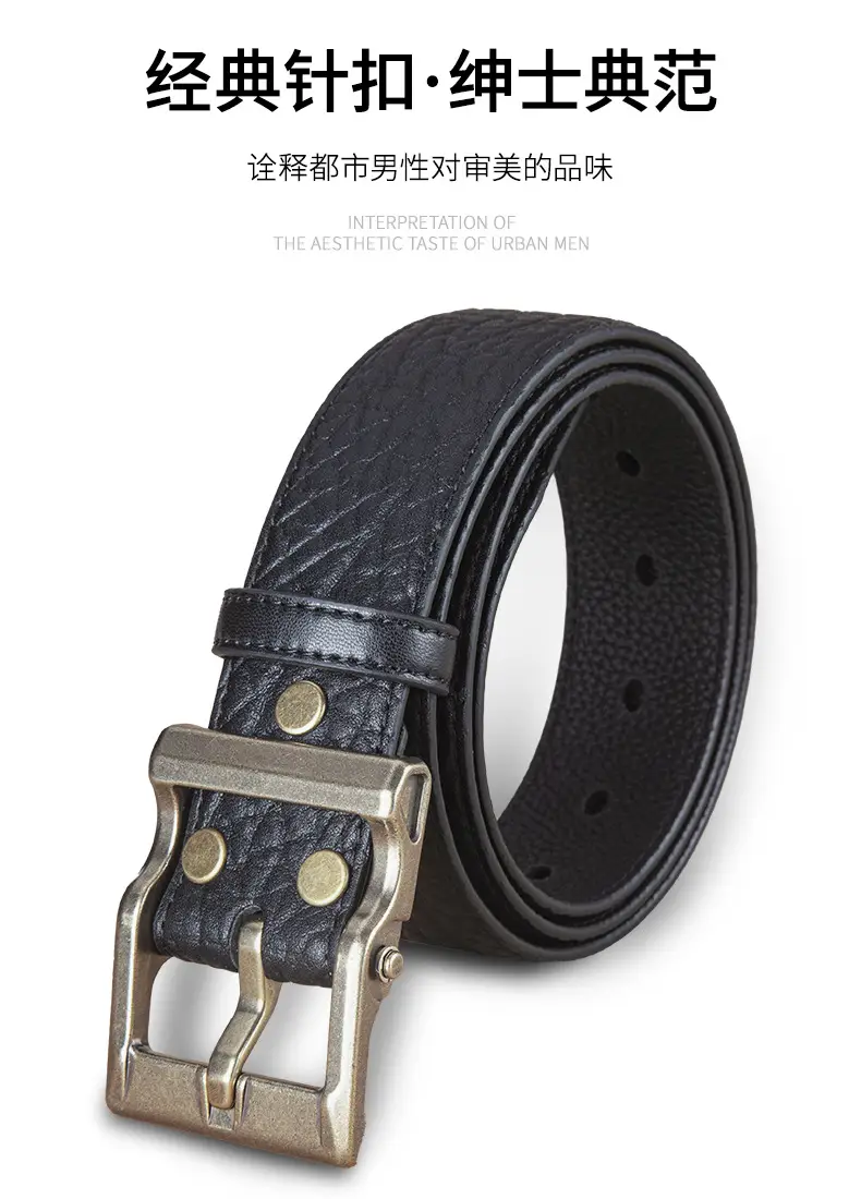 Men's Black Leather Belt with Silver Buckle — feature 2