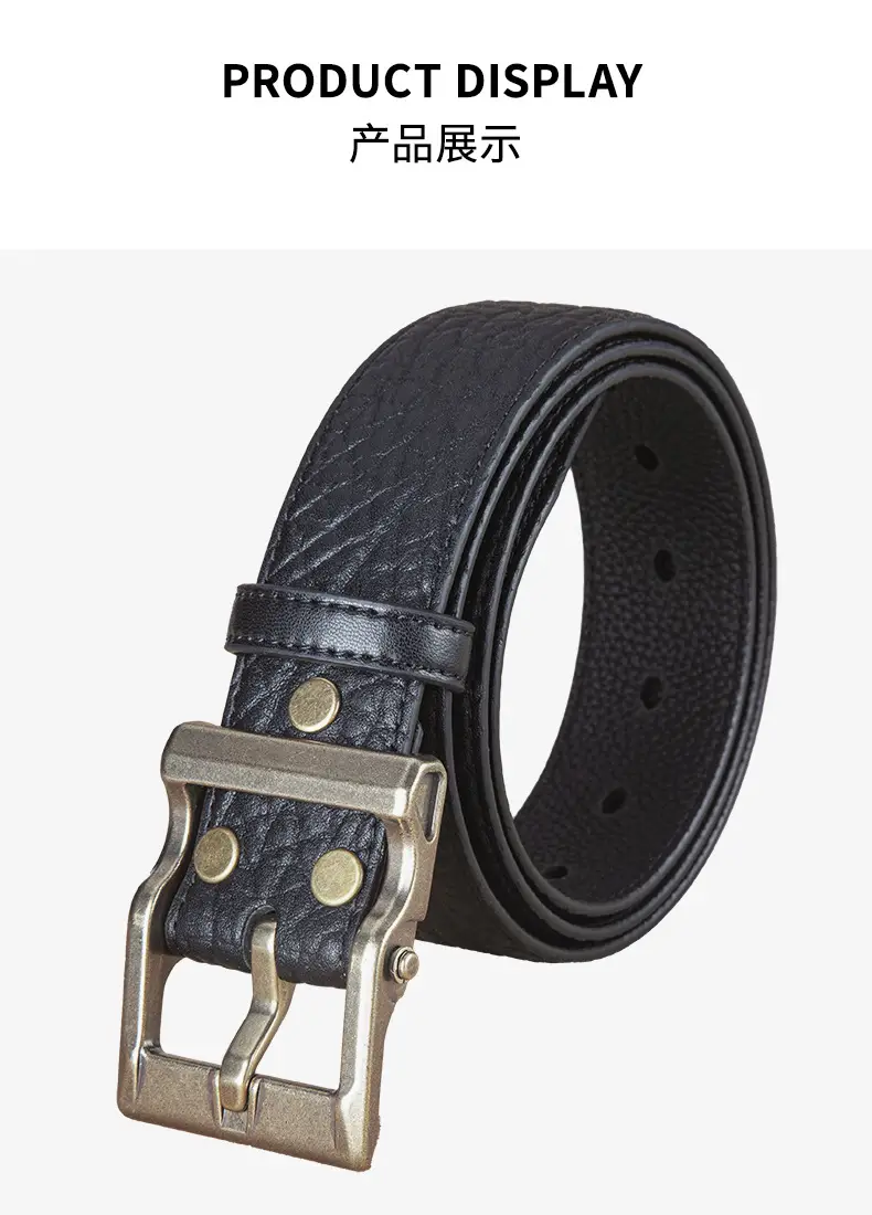 Men's Black Leather Belt with Silver Buckle — feature 8