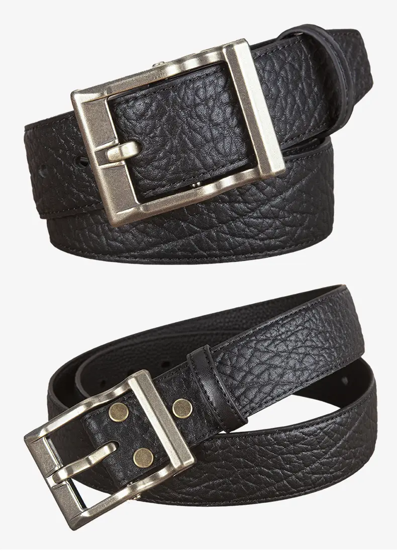 Men's Black Leather Belt with Silver Buckle — feature 9