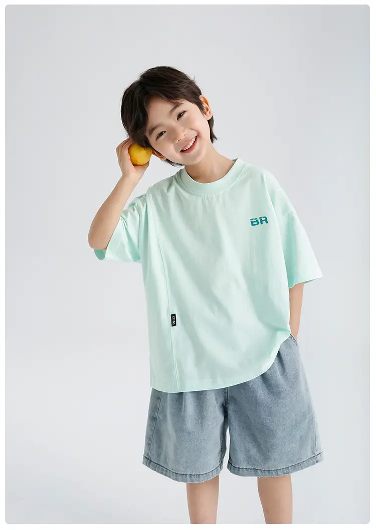 Haima Boys Pure Cotton Summer T-Shirt Clear Light Green — feature 11