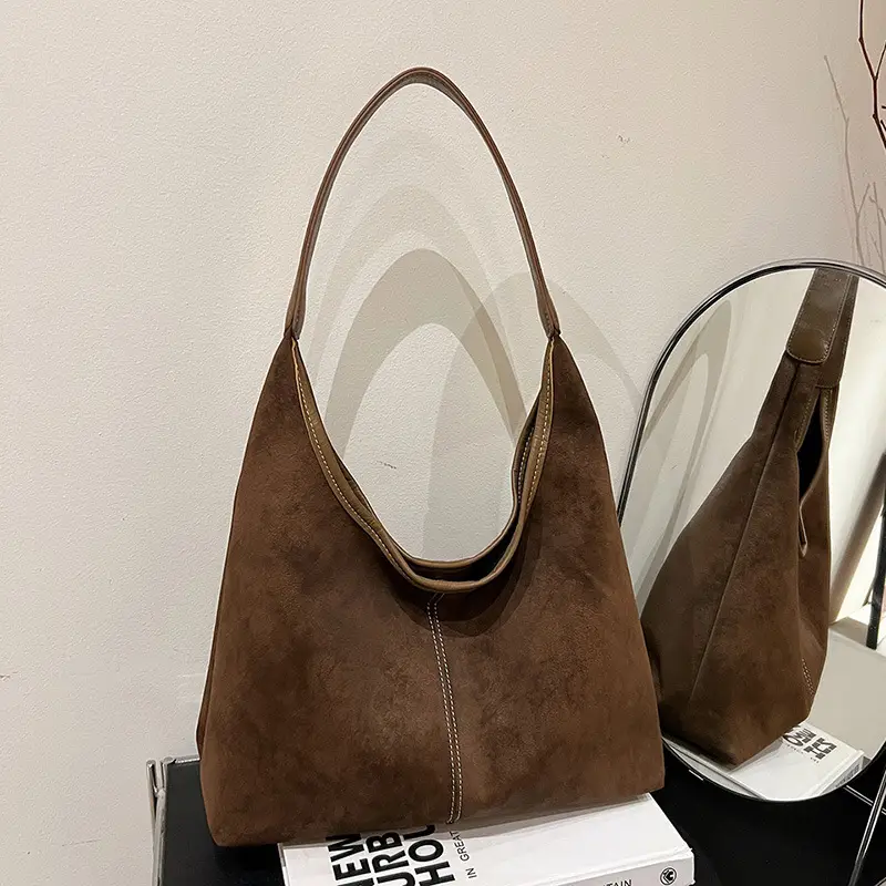 Women's Brown Suede Shoulder Bag Large Capacity
