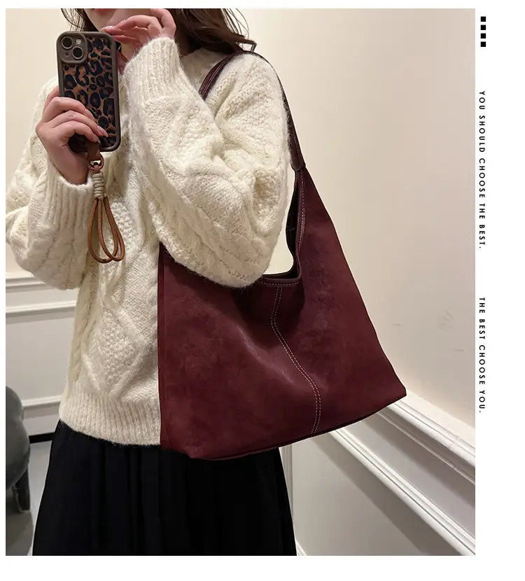 Women's Brown Suede Shoulder Bag Large Capacity — feature 1