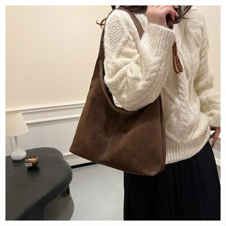 Women's Brown Suede Shoulder Bag Large Capacity — feature 10