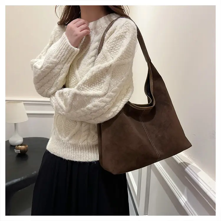 Women's Brown Suede Shoulder Bag Large Capacity — feature 11