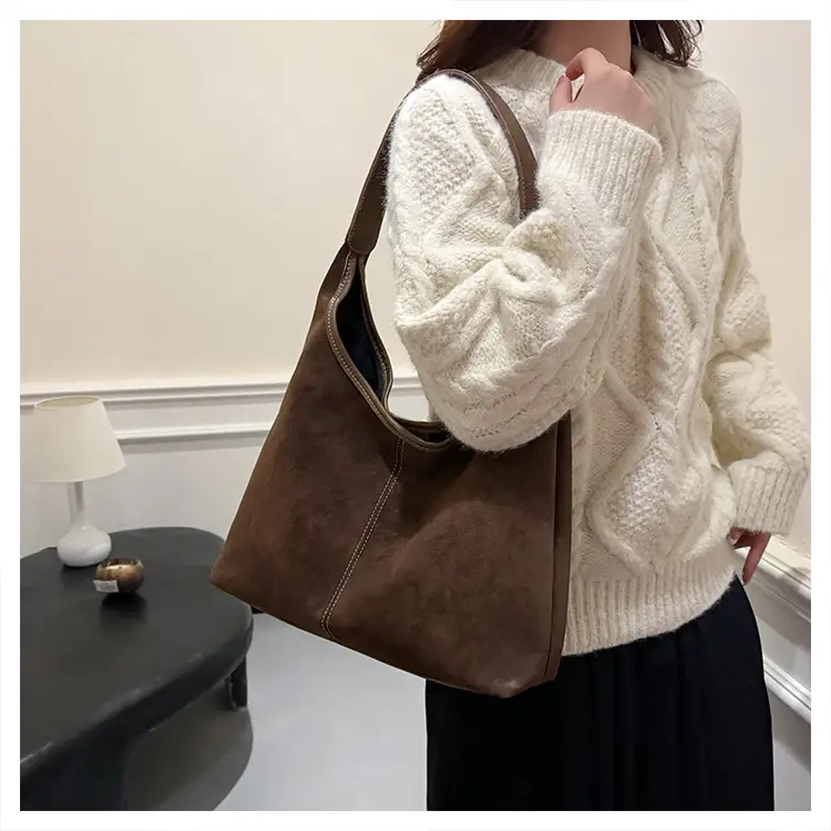 Women's Brown Suede Shoulder Bag Large Capacity — feature 12