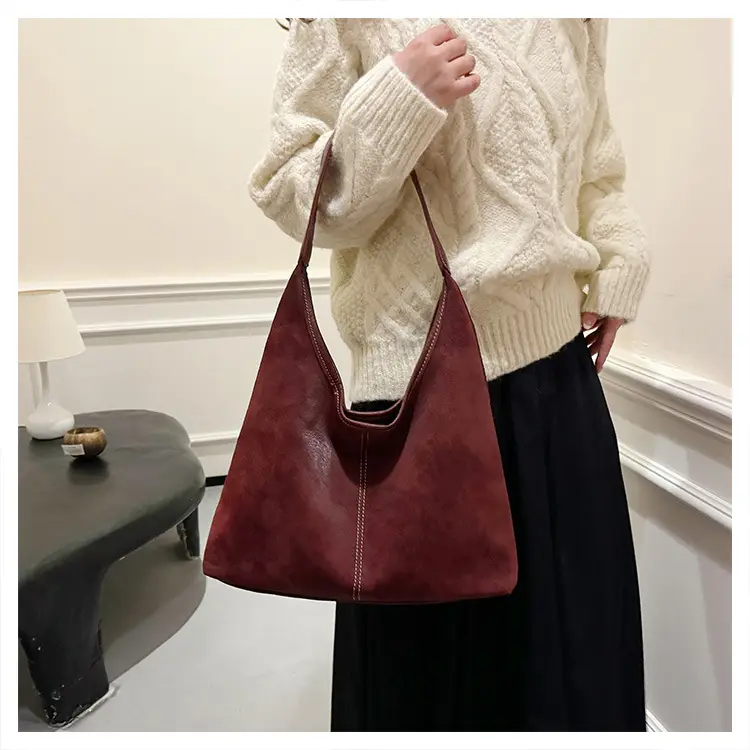 Women's Brown Suede Shoulder Bag Large Capacity — feature 14