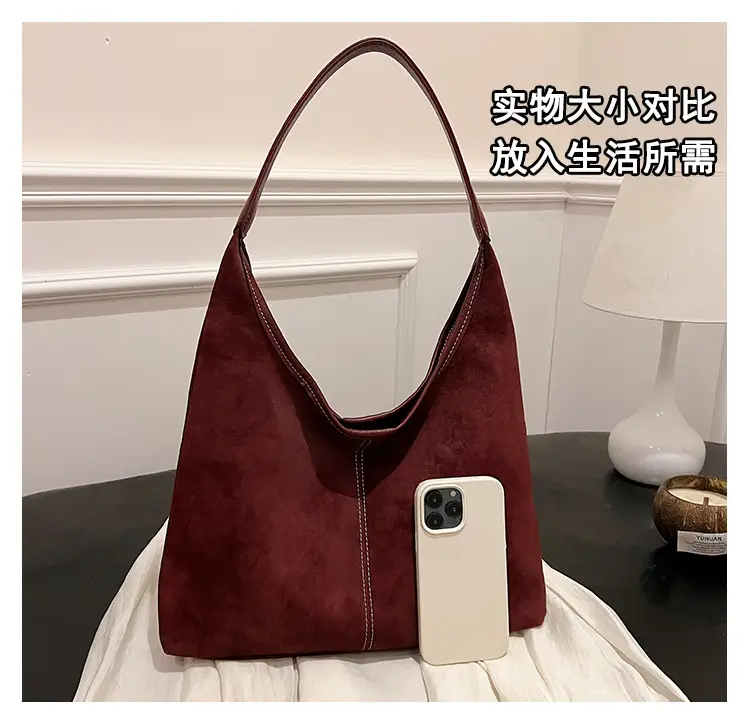 Women's Brown Suede Shoulder Bag Large Capacity — feature 5