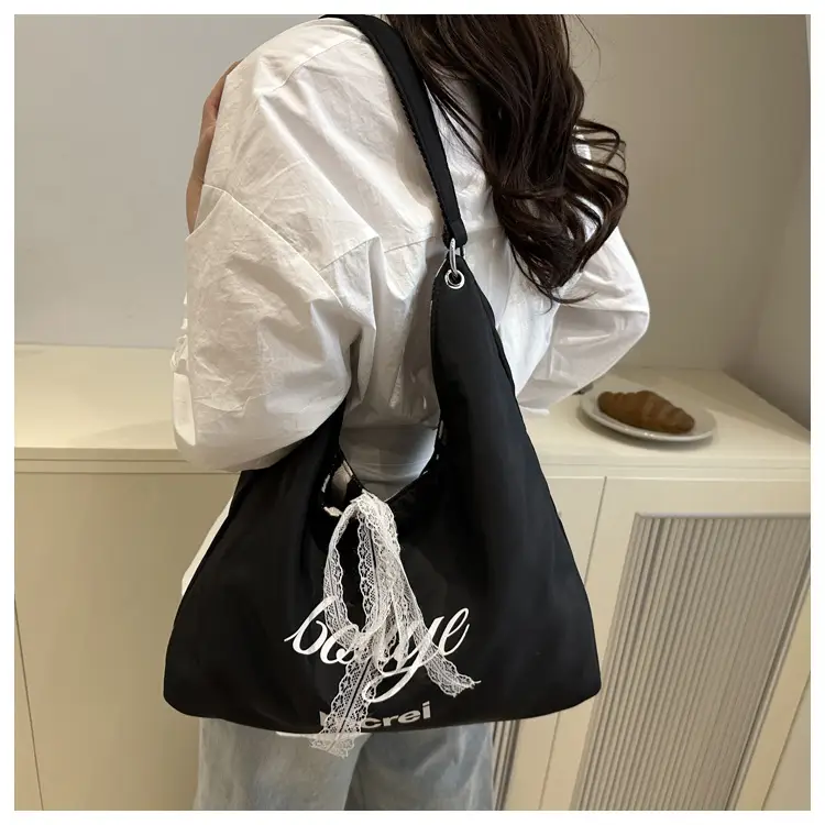 Women Red White Striped Lace Bow Tote Bag — feature 19