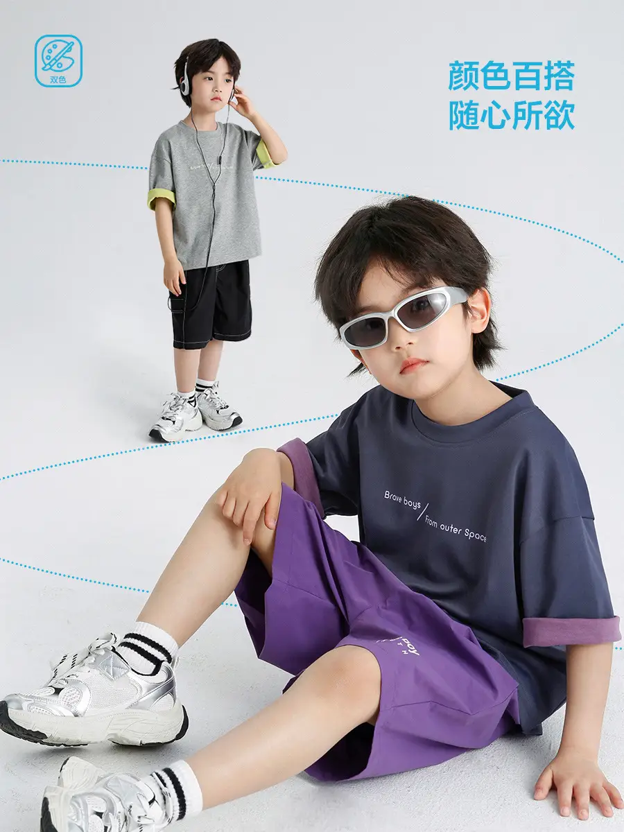 Kids Summer T-Shirt Short Sleeve Purple White - Image 6