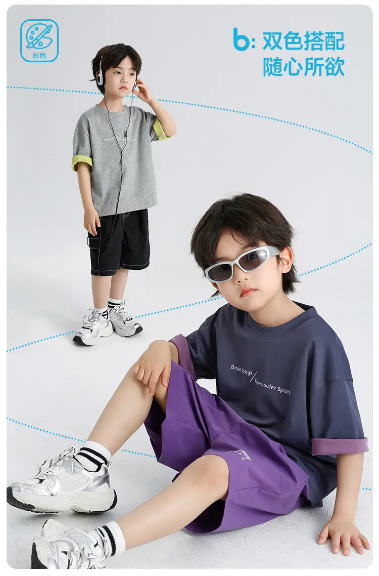 Kids Summer T-Shirt Short Sleeve Purple White — feature 4