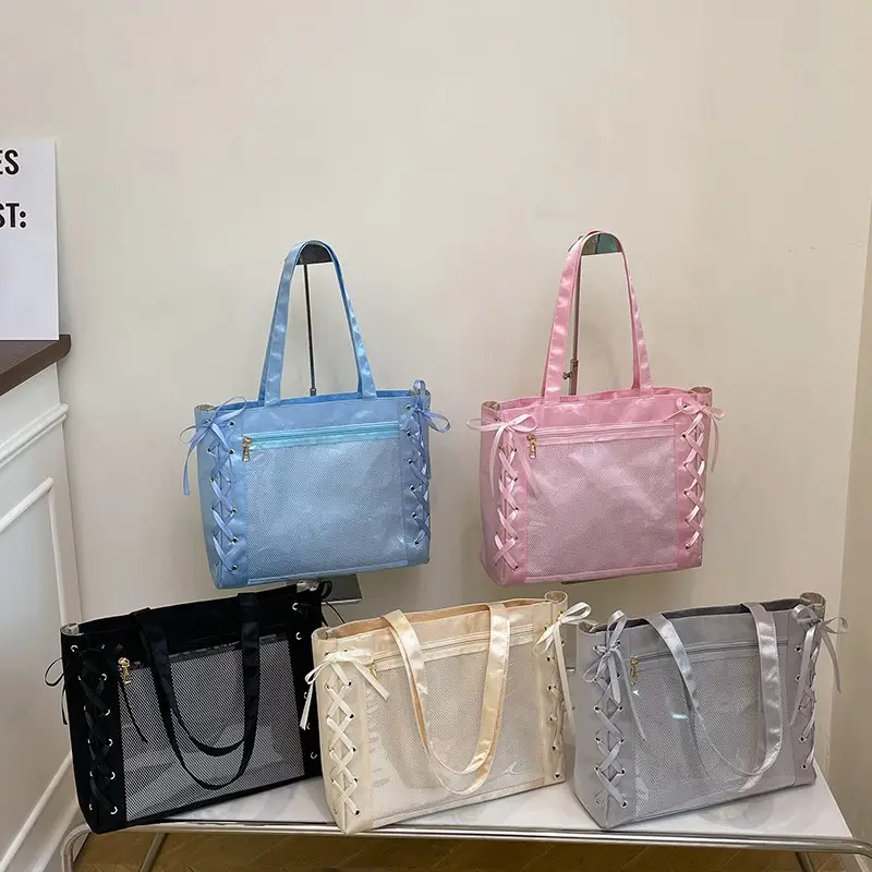 Pink Bow Tie Shoulder Tote Bag Large Capacity Daily Commute - Image 9