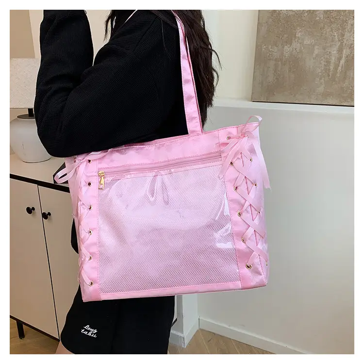 Pink Bow Tie Shoulder Tote Bag Large Capacity Daily Commute — feature 12