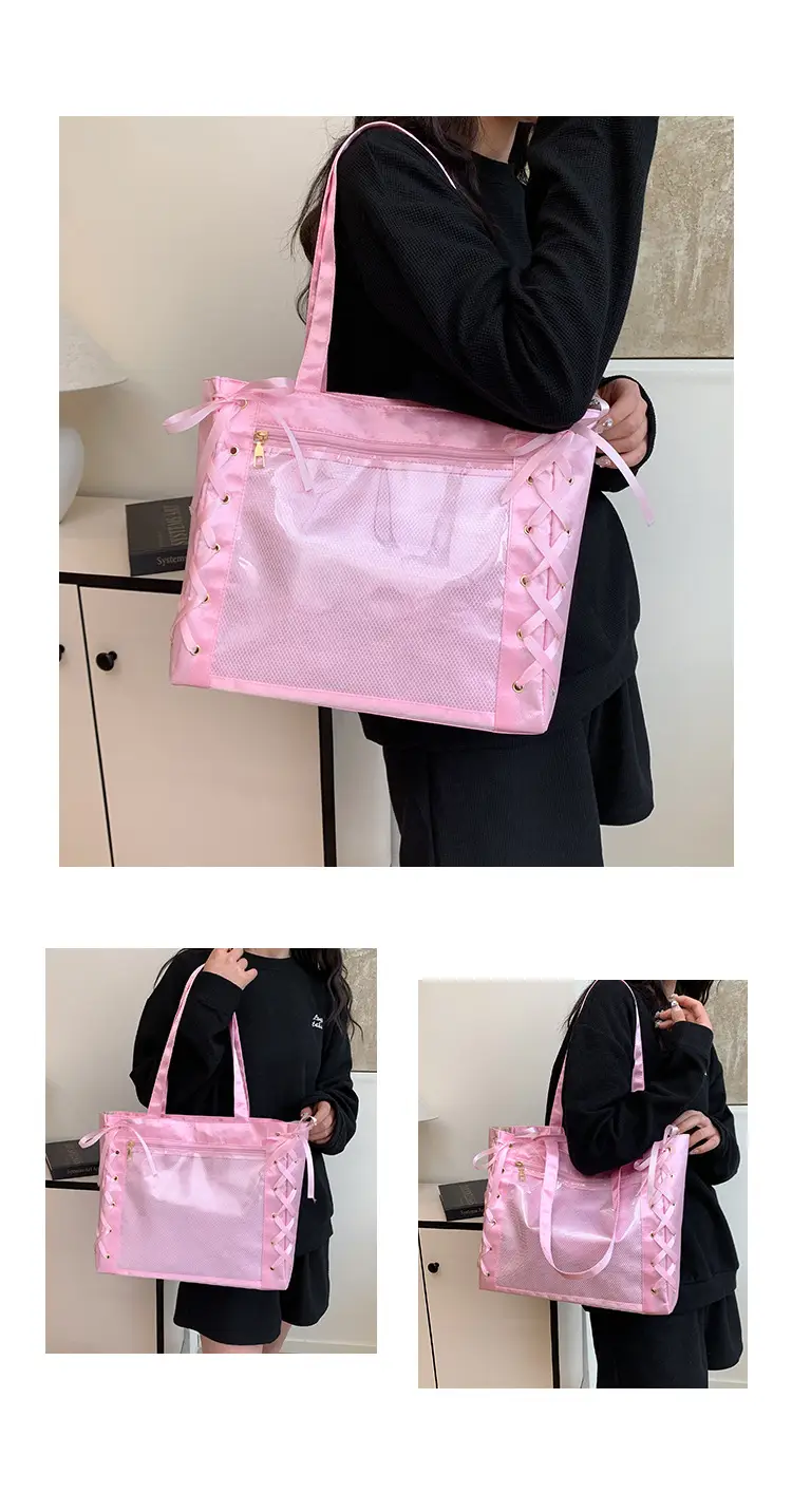 Pink Bow Tie Shoulder Tote Bag Large Capacity Daily Commute — feature 17