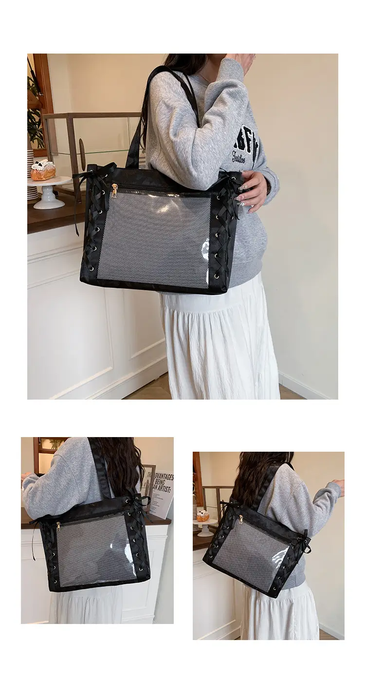 Pink Bow Tie Shoulder Tote Bag Large Capacity Daily Commute — feature 20