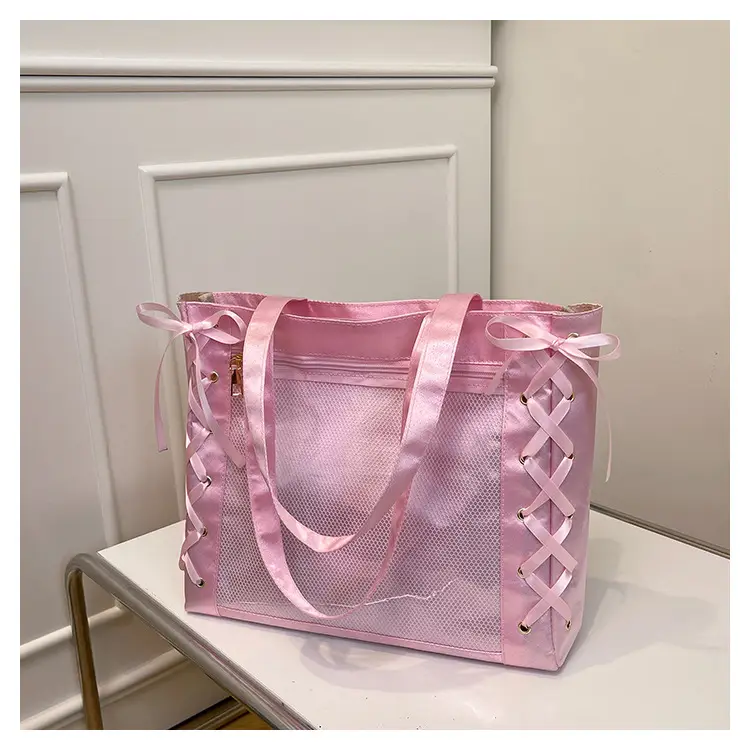 Pink Bow Tie Shoulder Tote Bag Large Capacity Daily Commute — feature 21