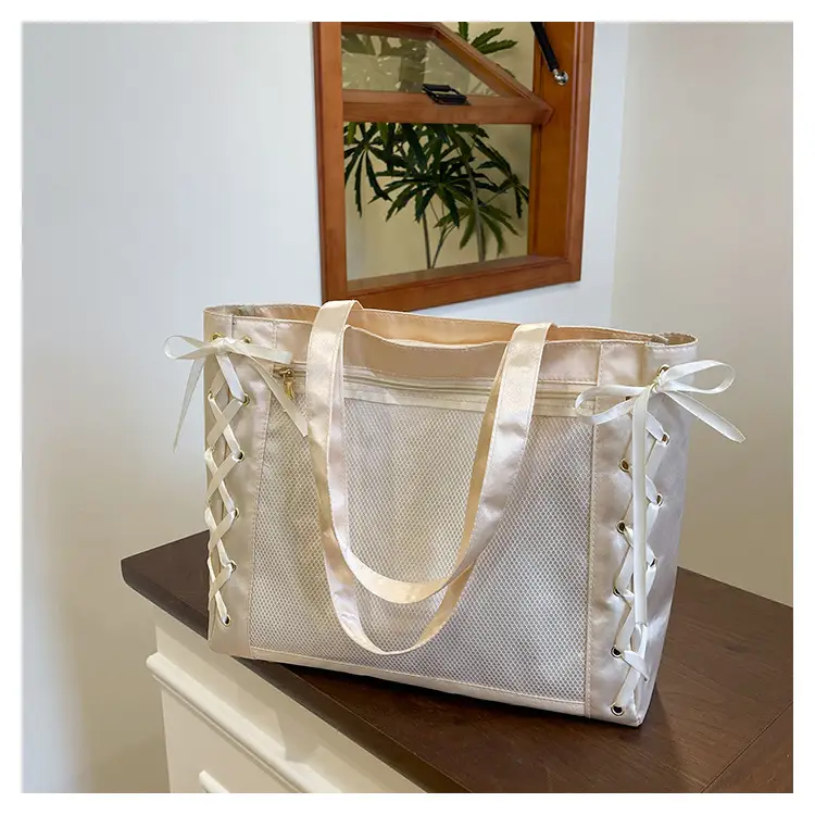 Pink Bow Tie Shoulder Tote Bag Large Capacity Daily Commute — feature 23