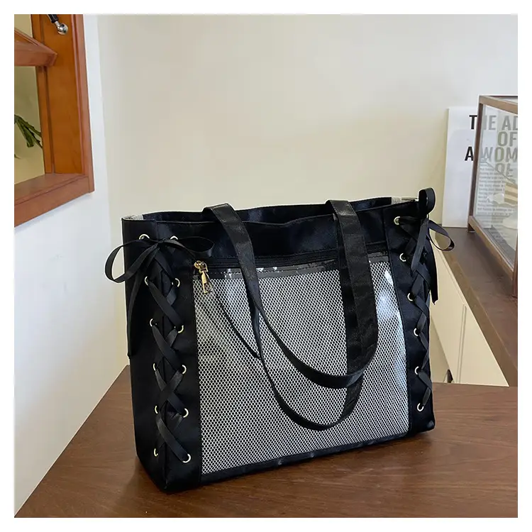 Pink Bow Tie Shoulder Tote Bag Large Capacity Daily Commute — feature 24