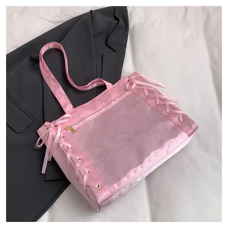Pink Bow Tie Shoulder Tote Bag Large Capacity Daily Commute — feature 30