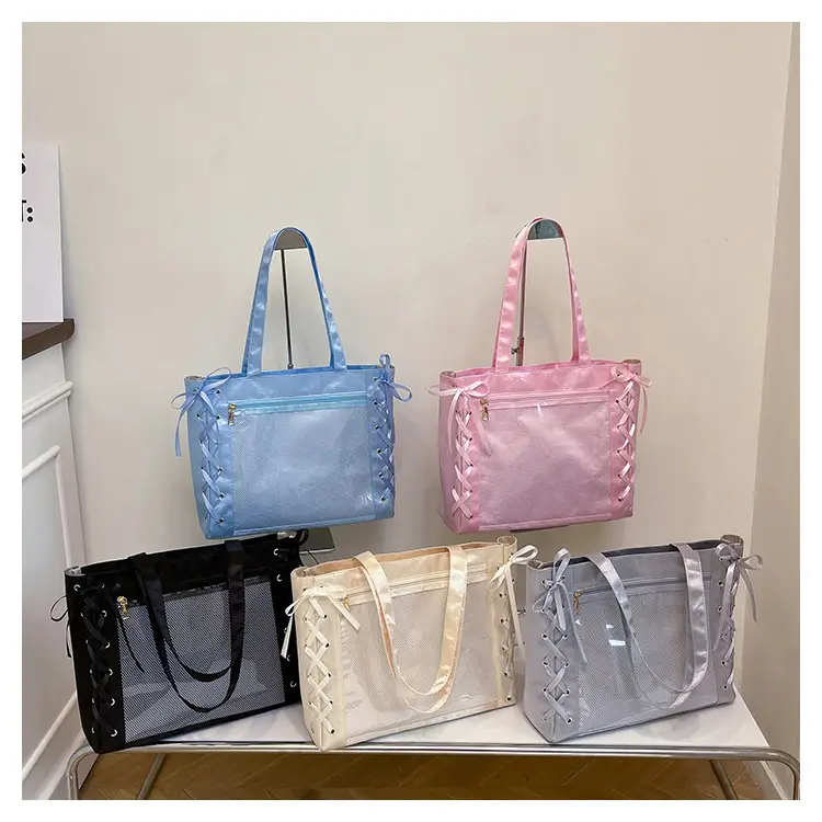 Pink Bow Tie Shoulder Tote Bag Large Capacity Daily Commute — feature 32