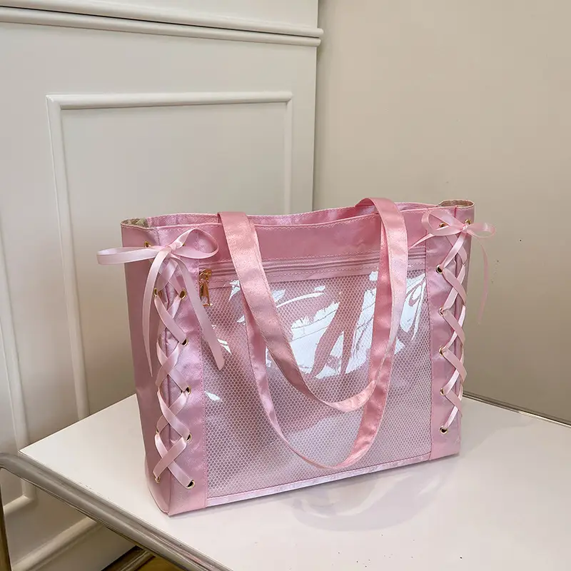 Pink Bow Tie Shoulder Tote Bag Large Capacity Daily Commute - Image 4