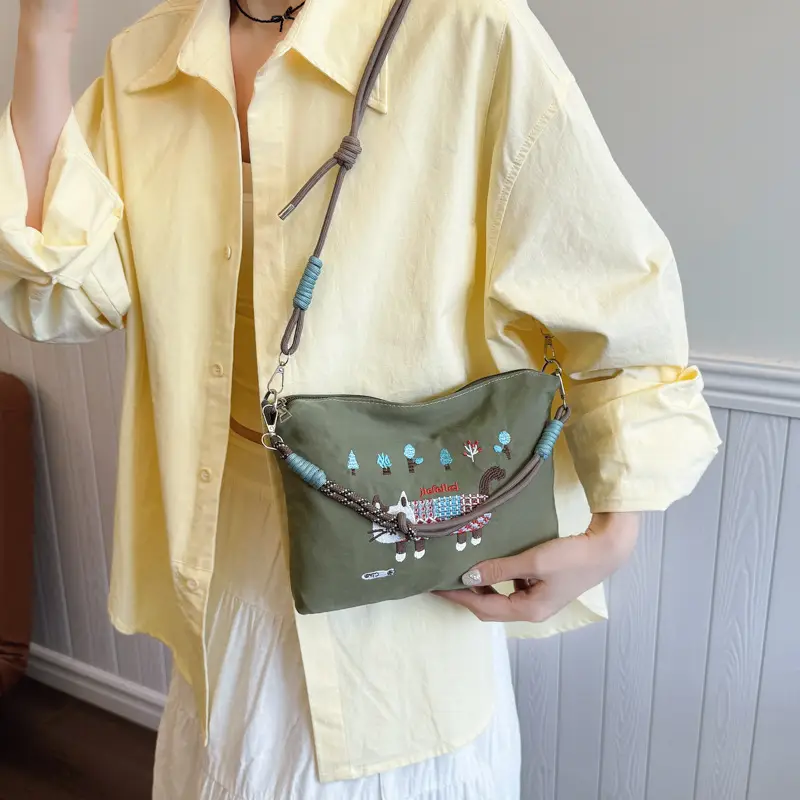 Women's Embroidered Crossbody Bag Olive Green 2025 Spring - Image 4