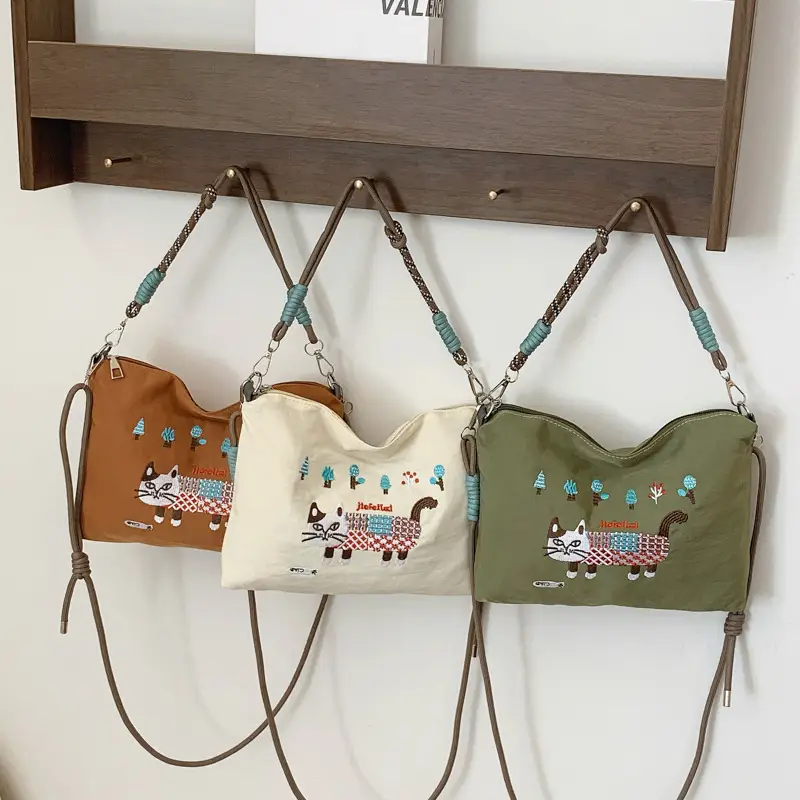 Women's Embroidered Crossbody Bag Olive Green 2025 Spring - Image 7