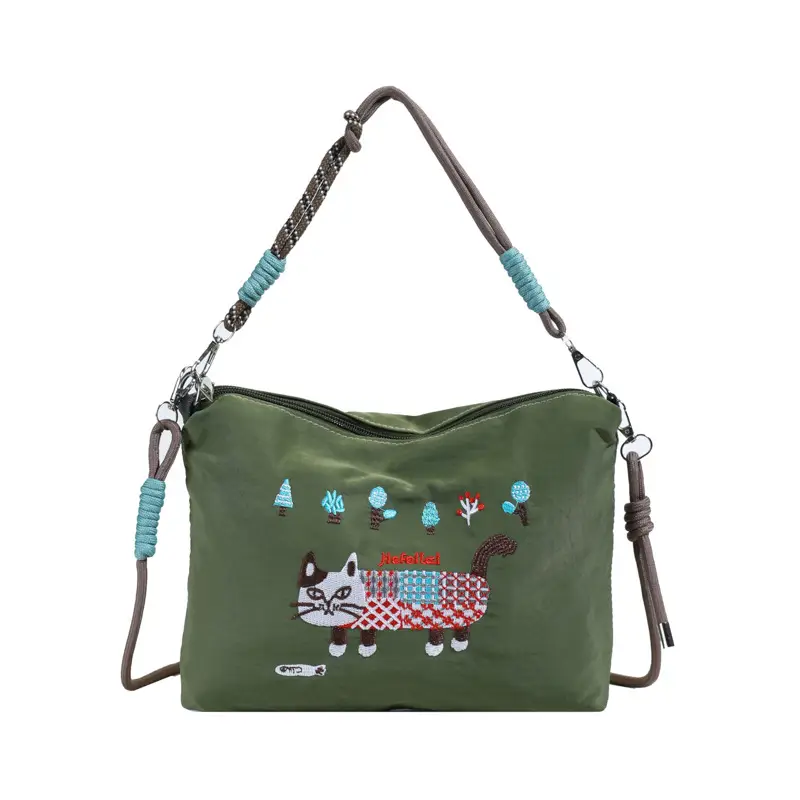 Women's Embroidered Crossbody Bag Olive Green 2025 Spring - Image 8