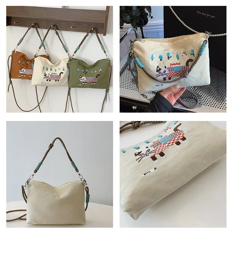 Women's Embroidered Crossbody Bag Olive Green 2025 Spring — feature 10