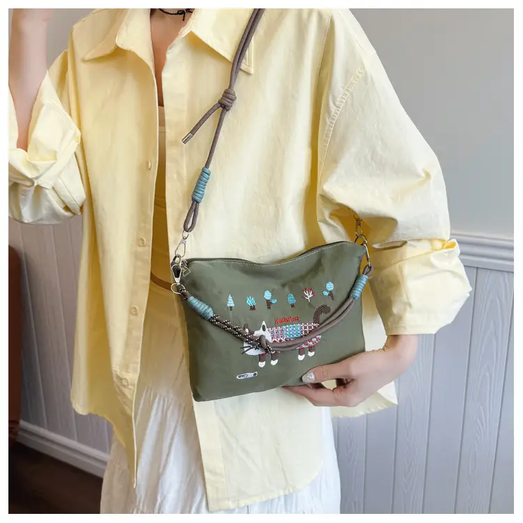 Women's Embroidered Crossbody Bag Olive Green 2025 Spring — feature 11