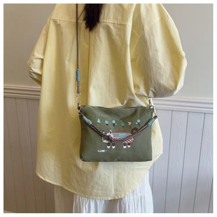 Women's Embroidered Crossbody Bag Olive Green 2025 Spring — feature 12