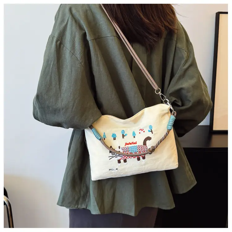 Women's Embroidered Crossbody Bag Olive Green 2025 Spring — feature 13
