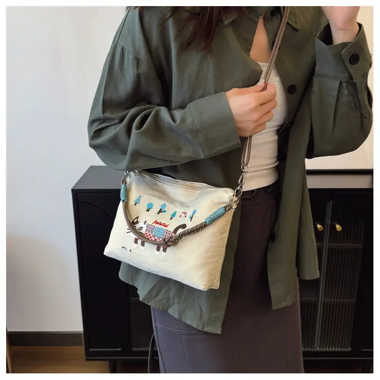 Women's Embroidered Crossbody Bag Olive Green 2025 Spring — feature 14