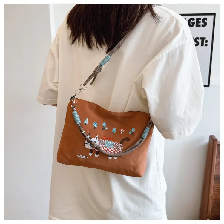 Women's Embroidered Crossbody Bag Olive Green 2025 Spring — feature 15