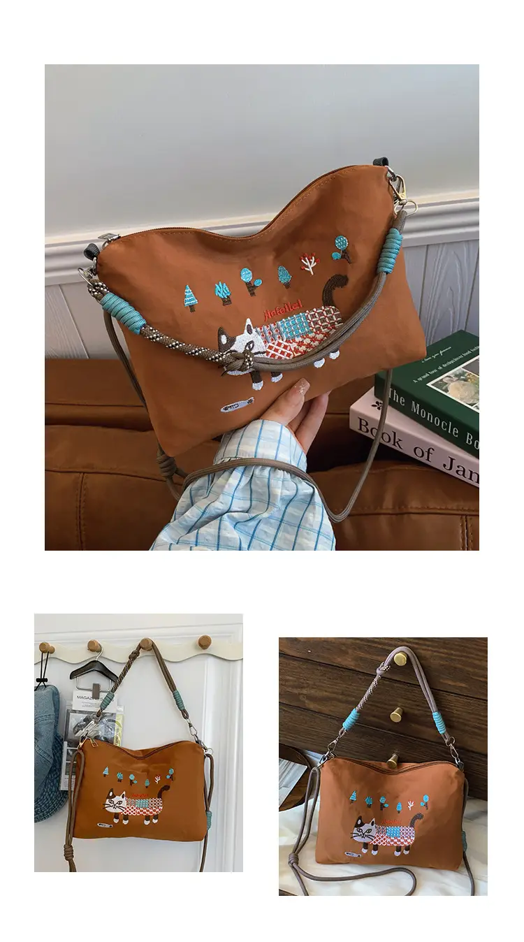 Women's Embroidered Crossbody Bag Olive Green 2025 Spring — feature 17