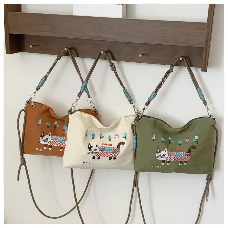 Women's Embroidered Crossbody Bag Olive Green 2025 Spring — feature 20