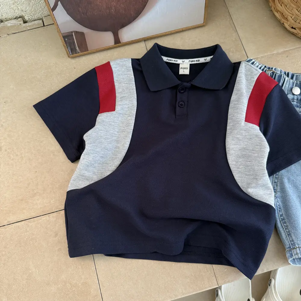 Boys Polo Shirt Navy Red Grey Medium Large Kids — feature 4