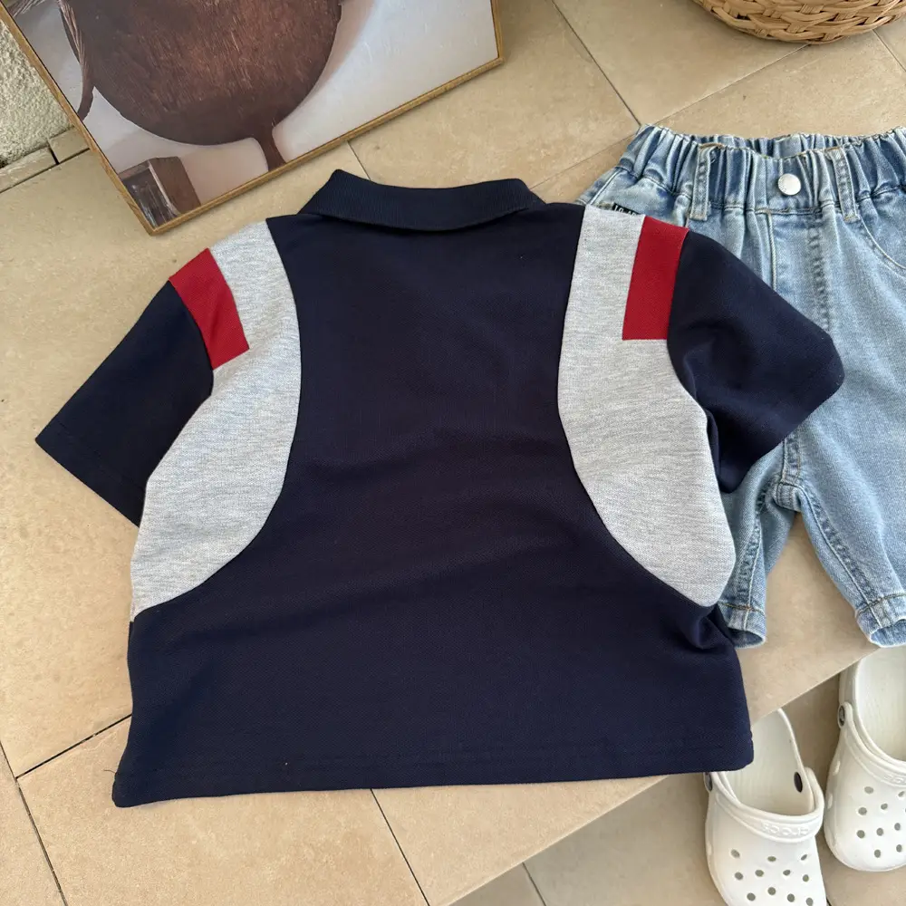 Boys Polo Shirt Navy Red Grey Medium Large Kids — feature 5
