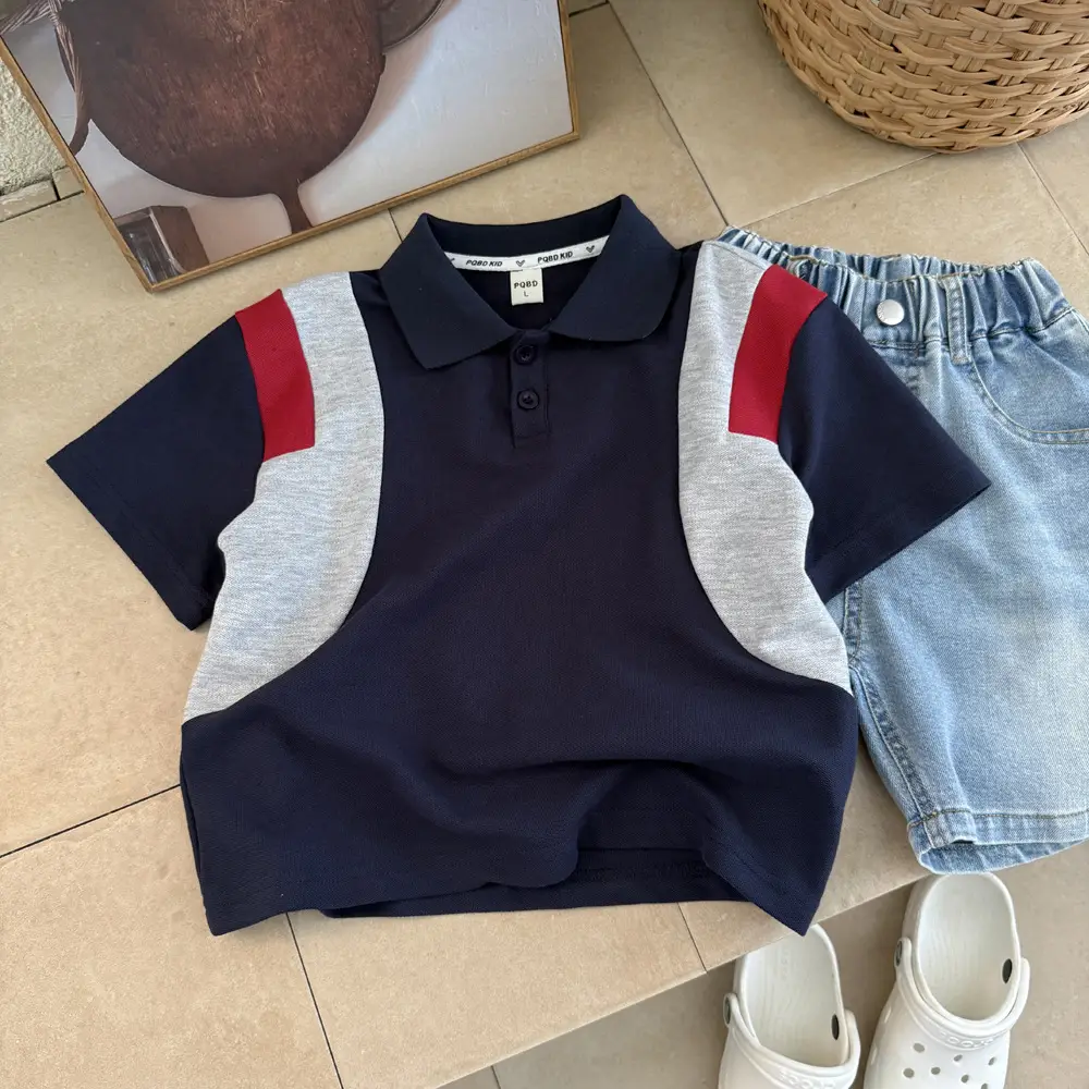Boys Polo Shirt Navy Red Grey Medium Large Kids — feature 6