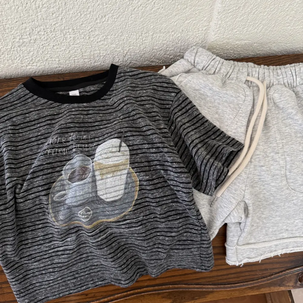 Girls Grey Striped T-Shirt with Graphic Print - Image 5