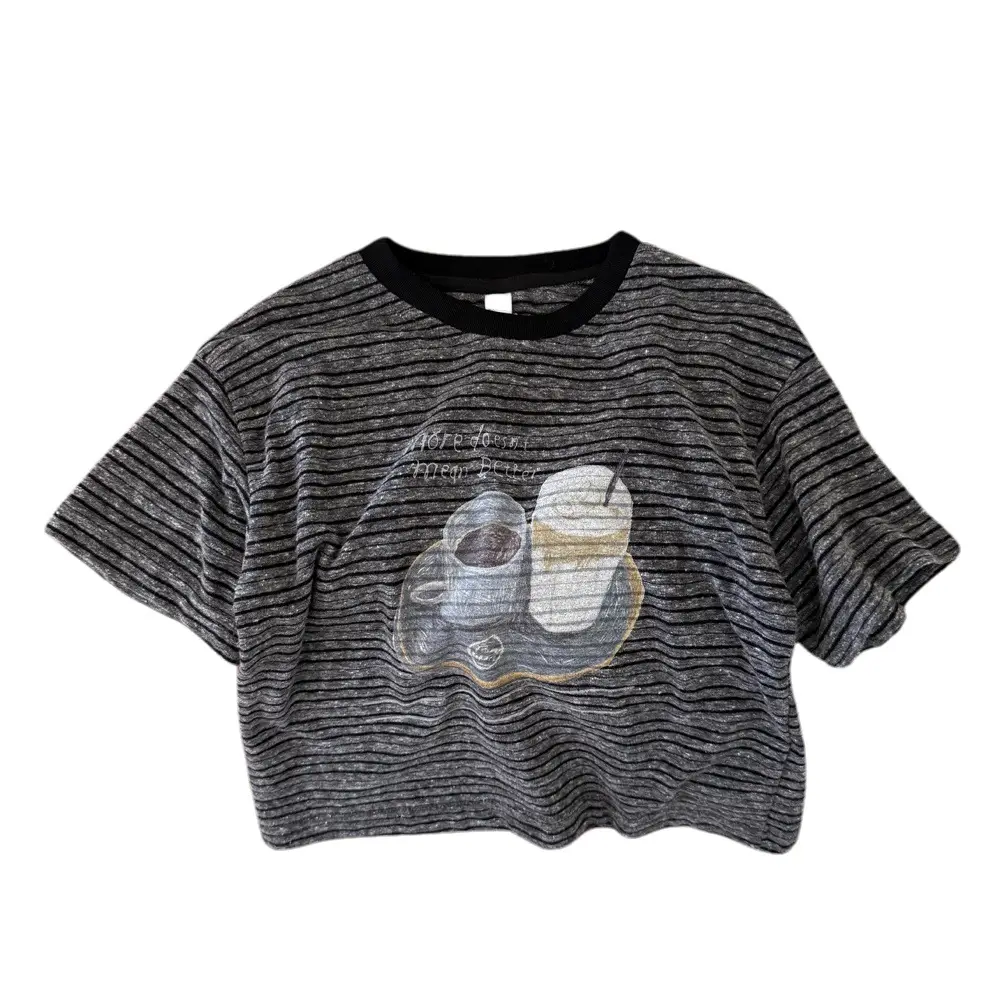 Girls Grey Striped T-Shirt with Graphic Print - Image 6