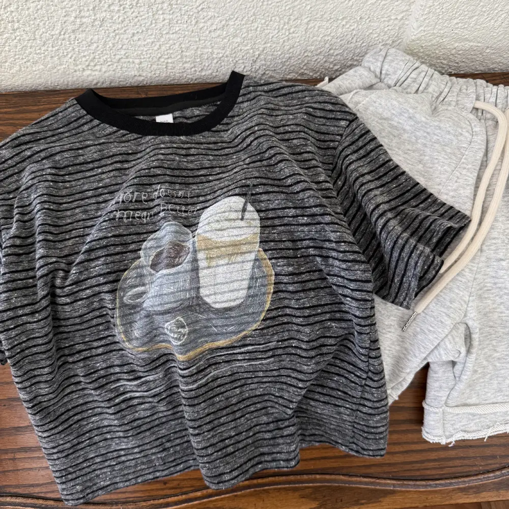 Girls Grey Striped T-Shirt with Graphic Print — feature 2