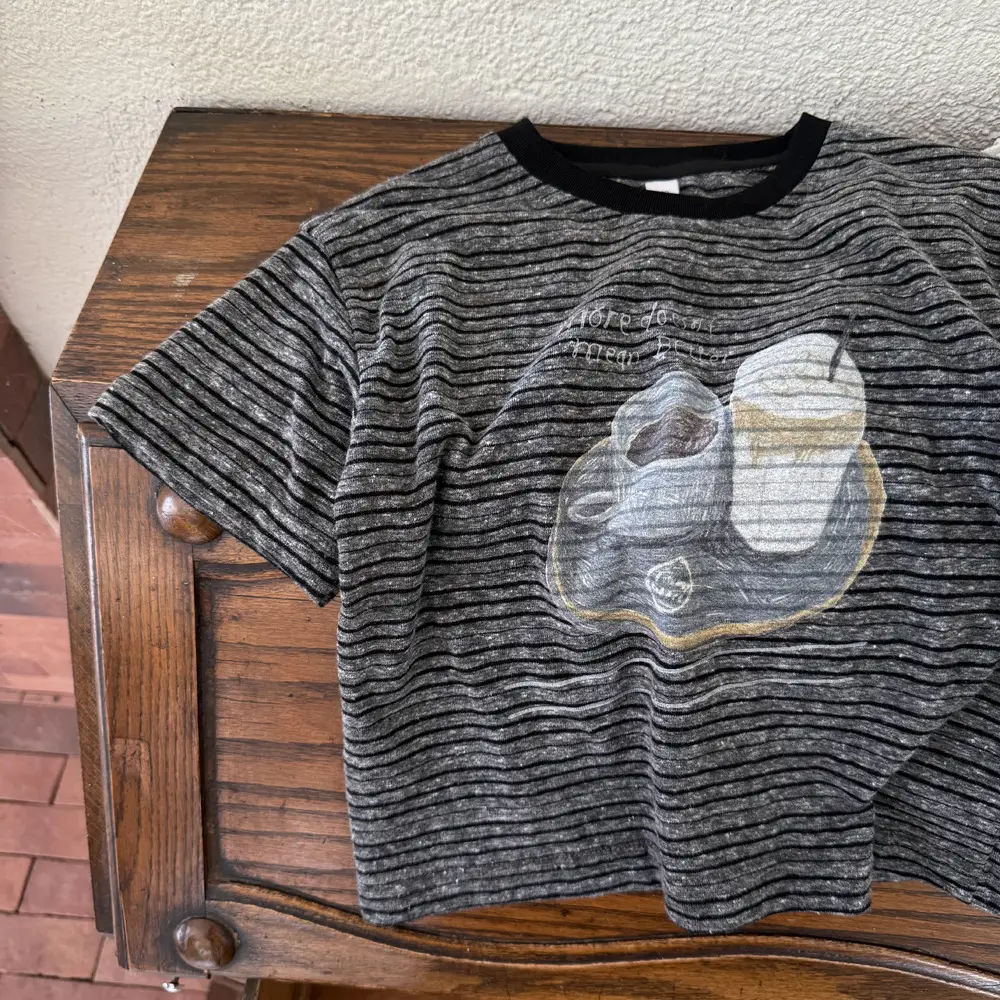 Girls Grey Striped T-Shirt with Graphic Print — feature 3