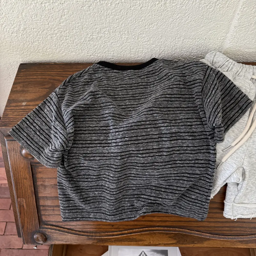Girls Grey Striped T-Shirt with Graphic Print — feature 5