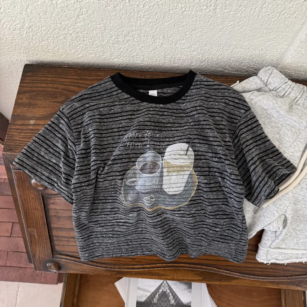 Girls Grey Striped T-Shirt with Graphic Print — feature 9