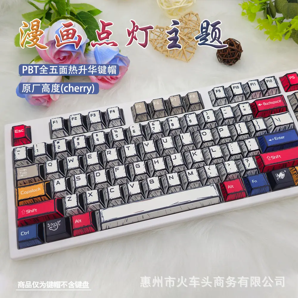 Comic Style Graffiti Keycap Original Pbt Five-Sided Sublimation Mechanical Keyboard Cap Adapted to 68/84/87/98/108