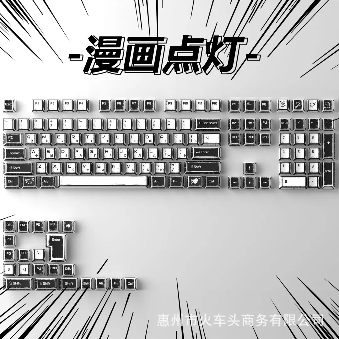 Comic Style Graffiti Keycap Original Pbt Five-Sided Sublimation Mechanical Keyboard Cap Adapted to 68/84/87/98/108