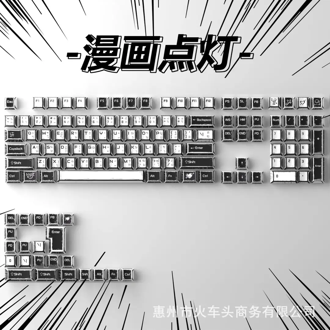 Comic Style Graffiti Keycap Original Pbt Five-Sided Sublimation Mechanical Keyboard Cap Adapted to 68/84/87/98/108