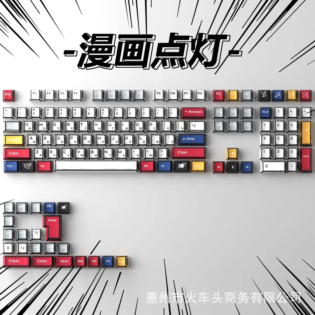 Comic Style Graffiti Keycap Original Pbt Five-Sided Sublimation Mechanical Keyboard Cap Adapted to 68/84/87/98/108