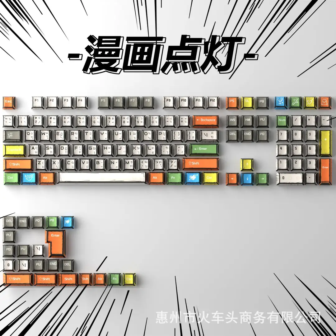 Comic Style Graffiti Keycap Original Pbt Five-Sided Sublimation Mechanical Keyboard Cap Adapted to 68/84/87/98/108