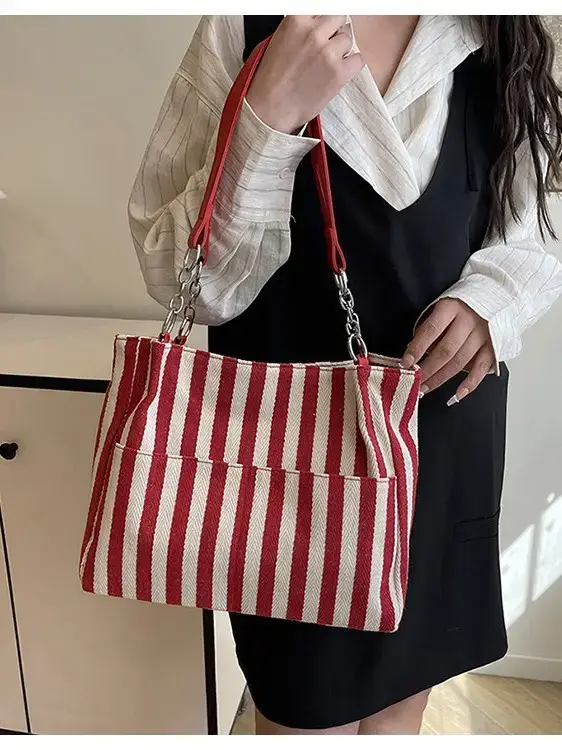 Cross-Border Korean Large Striped Tote Bag